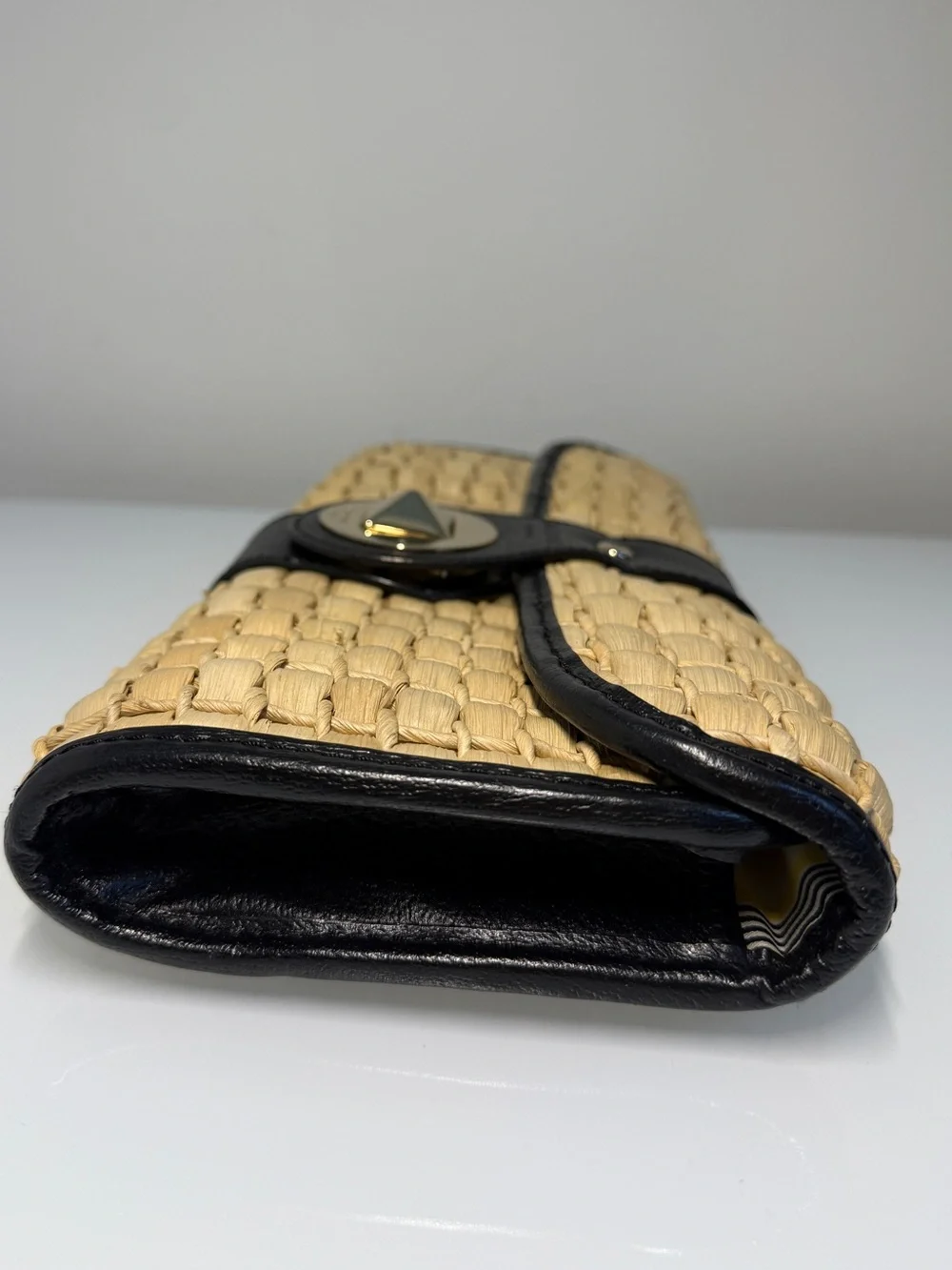 Kate Spade New York Straw & Leather Turn-Lock Clutch Bag VTG Y2K in EUC
